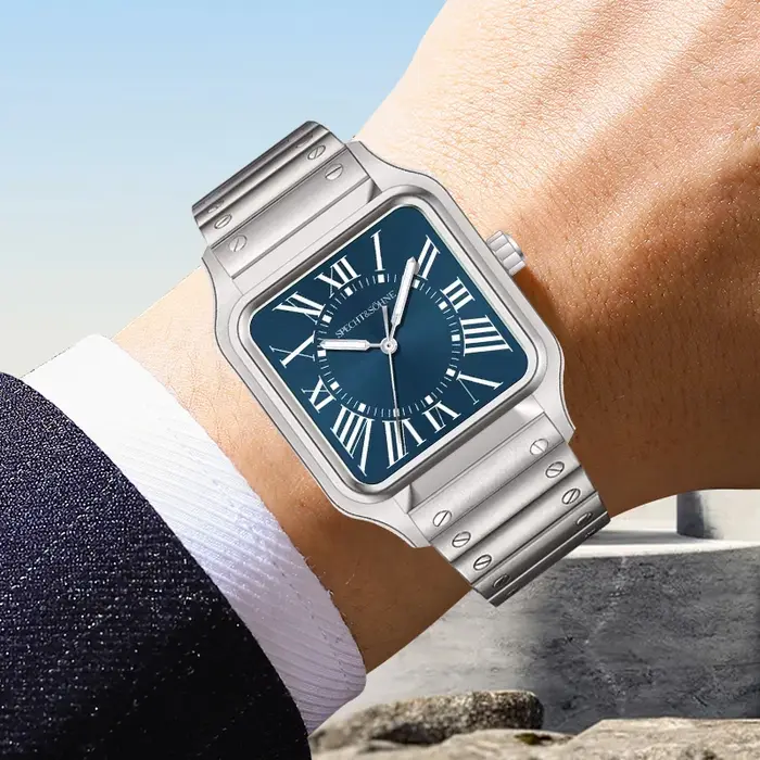 Montre homme Specht & Söhne 34mm quartz Japon - Mouvement VH31 saphir bleu ultra-mince acier inox reloj
