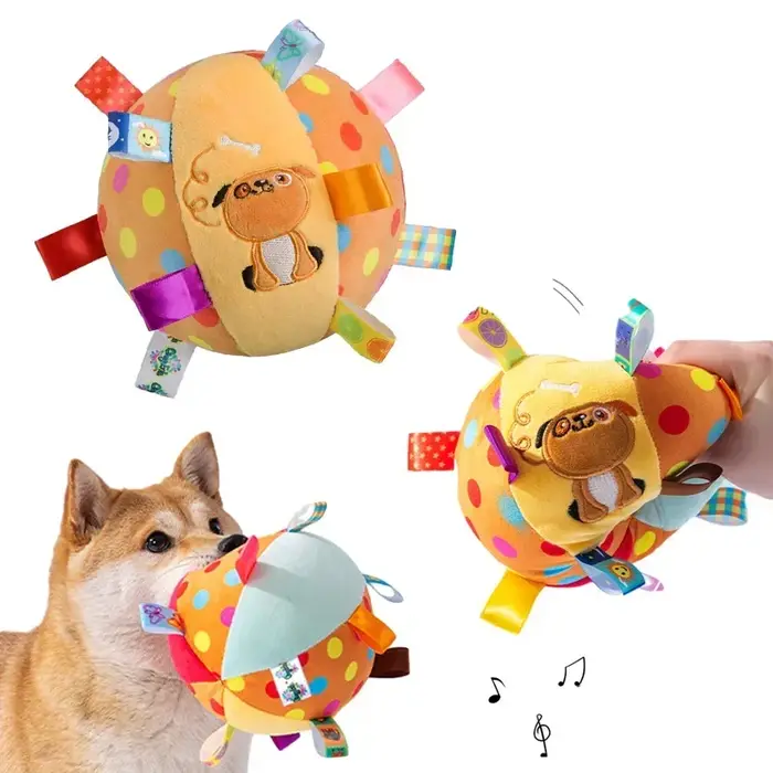 Balle Interactive pour Chien en Polaire Résistante aux Morsures Jouet pour Chiens avec Cloches et Poignée Facile à Saisir Occasions Spéciales et Journées de Pluie