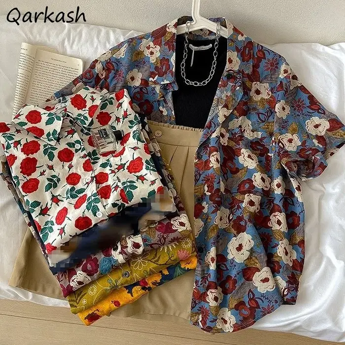 Chemises imprimées pour femmes, Baggy, Vintage, Esthétique, Confortable, Hawaïen, Personnel, Harajuk