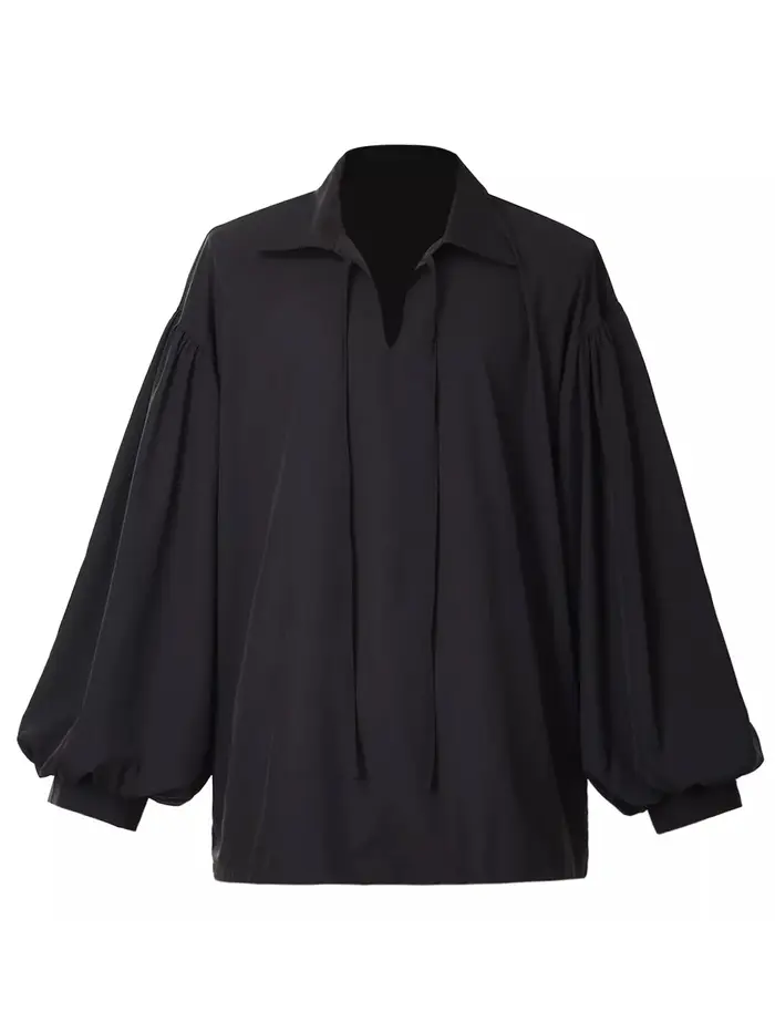 Chemise pirate rétro médiévale à col en V pour hommes – Beige, coupe ample avec manches tombantes, h