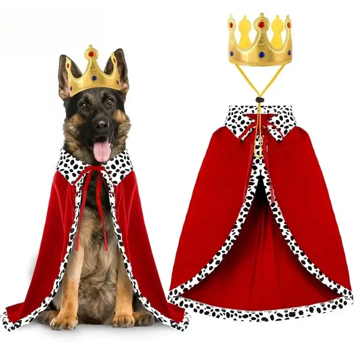 Cape de roi pour chiens et chats avec couronne réglable pour Halloween et autres occasions festives