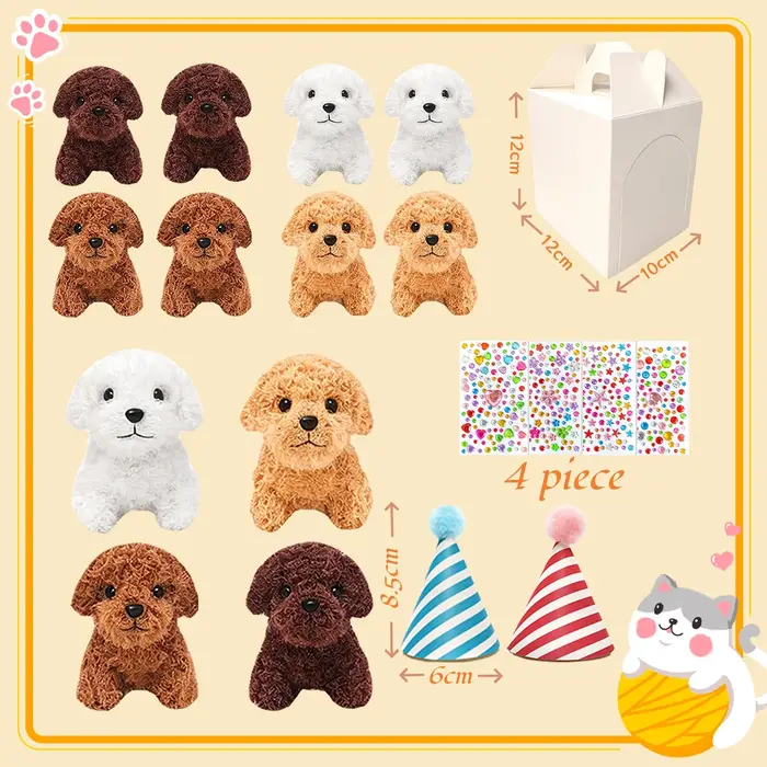 Lot de 12 à 36 animaux en peluche chien 'Adopt A Puppy' pour fêtes, comprenant des mini chiens, un c