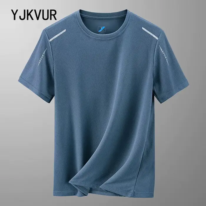 YJKVUR 2026 T-shirts d'été pour hommes à séchage rapide, anti-humidité, col rond, en maille, pour la