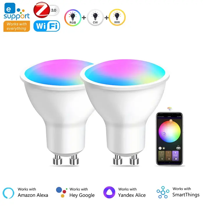 Ampoule Led GU10 Zigbee/Wifi RGB CW WW, projecteurs, lampe intelligente, fonctionne avec Alexa Echo 