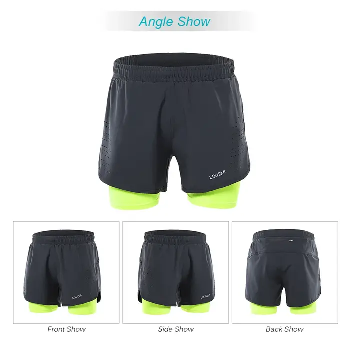 Lixada short de course 2 en 1 pour homme séchage rapide respirant entraînement actif exercice joggin