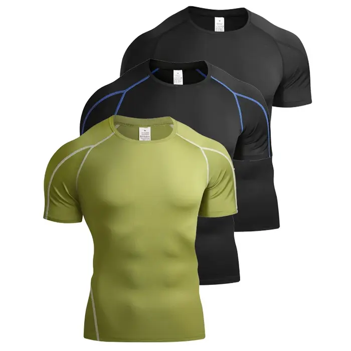 Été hommes course T-shirt vêtements de Sport homme élastique T-shirt Gym Fitness hauts T-shirt athlé