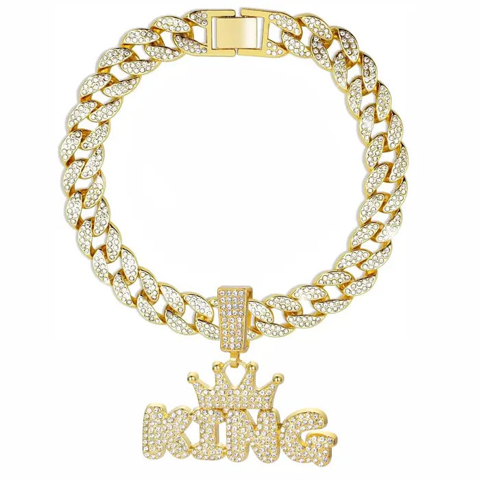 Chaîne pour chien cubaine, collier pour animaux de compagnie en alliage d'aluminium, collier doré po