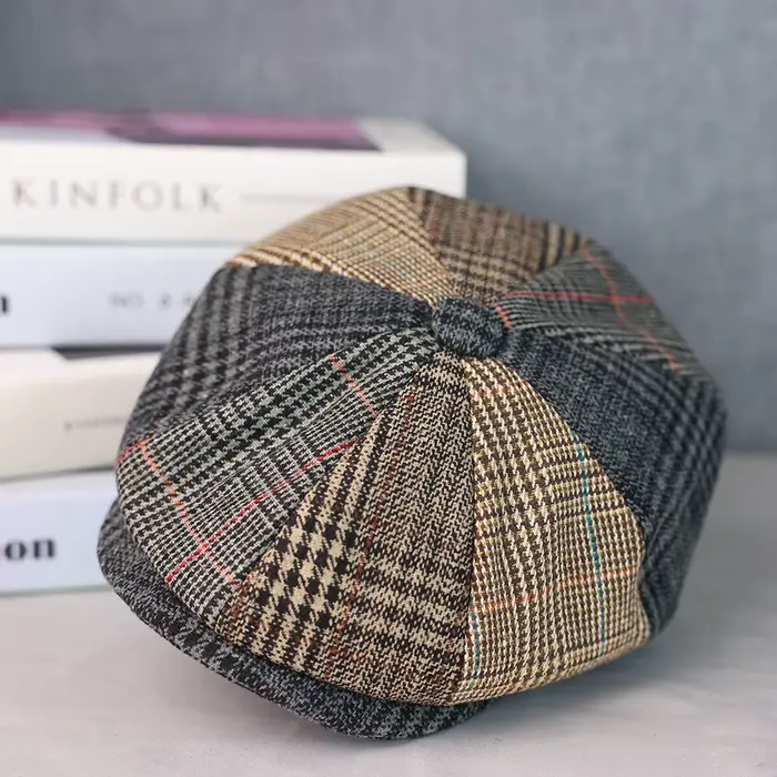 Chapeaux de journal en laine pour hommes et femmes, casquette octogonale Vintage à chevrons, bérets 