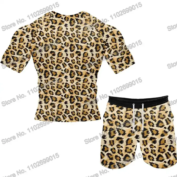 Léopard Vêtements de surf Maillot de bain Hommes Rash Guard Manche courte Protection UV Plongée Maillots