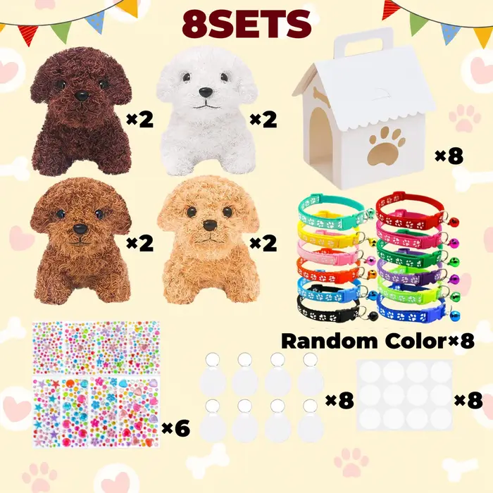 Lot de 8 à 24 colliers réglables pour chiens en peluche avec maisonnette pour jouets, idéal pour les