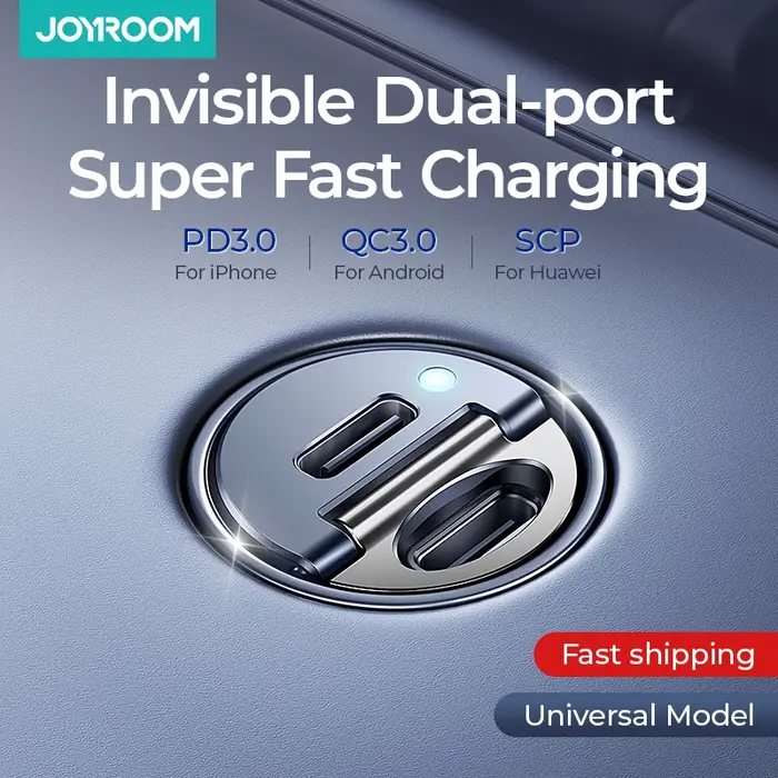Joyroom-Chargeur USB Type-C pour Voiture, Ports Rapides, Charge Rapide, Mini Adaptateur de Téléphone