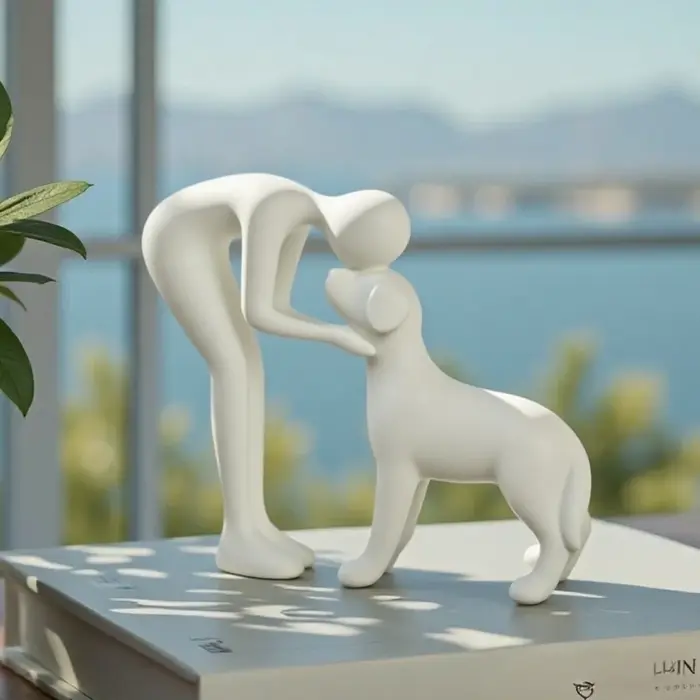 Sculpture abstraite homme et chien
