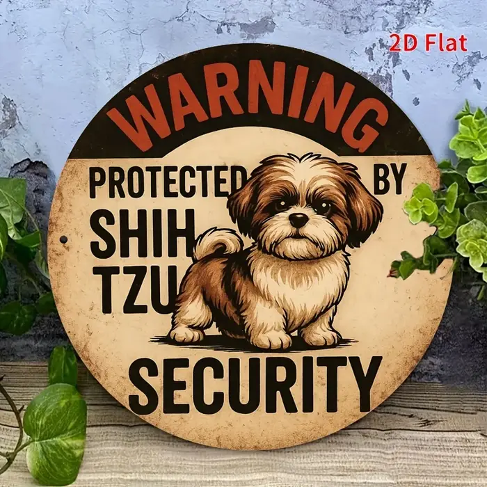 Décoration de Noël en étain "Faites Attention Au Chien" Protégé Par Un Shih Tzu Idéal Pour Fêtes Et Cadeau Occasions Spéciales