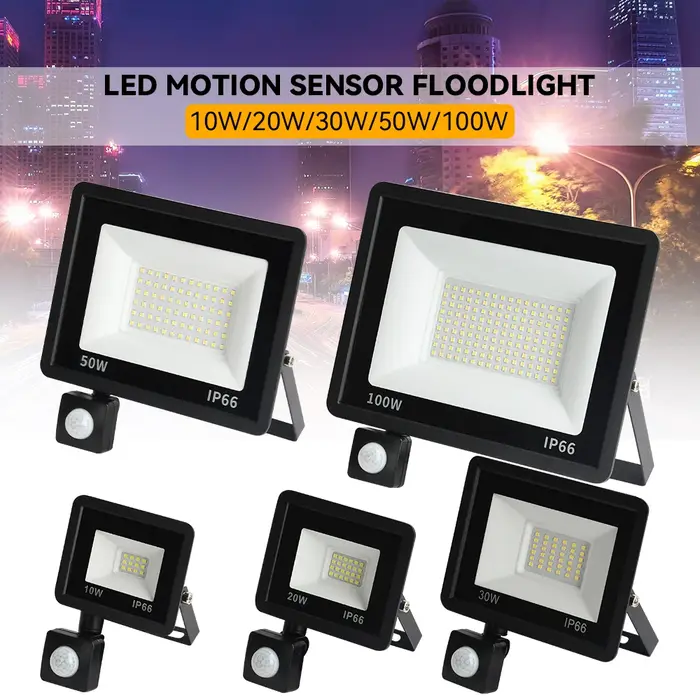 LED PIR capteur de mouvement projecteur extérieur applique murale lumière blanche 100W 50W 30W 20W 1