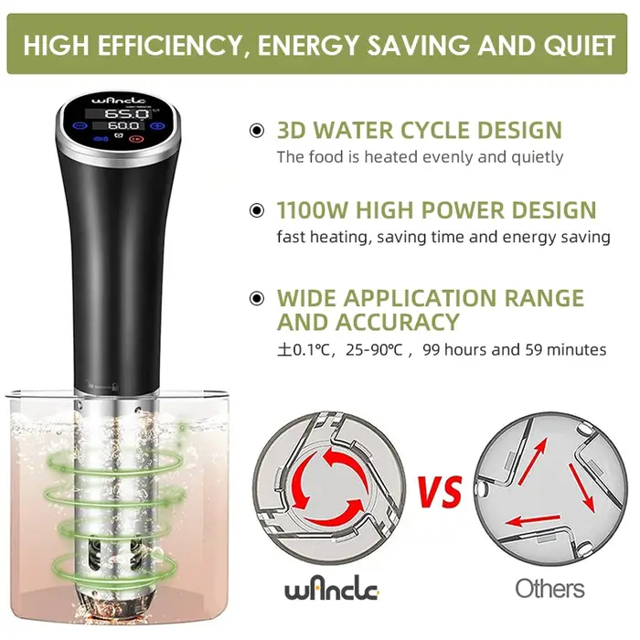 Wancle-Cuiseur Sous Vide à Immersion Étanche IPX7, Mijoteuse avec Affichage Numérique et Fonction de