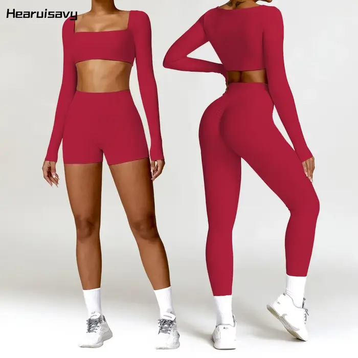 Ensemble de sport Hearuisavy 2 pièces pour femme : haut court et legging de course à séchage rapide 
