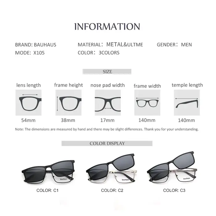X105 Bauhaus aimant lunettes de soleil Clip sur métal cadre optique hommes polarisées personnalisé P