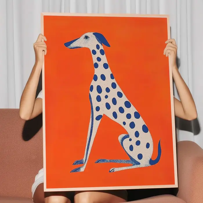 Impression d'art mural de chien dalmatien, illustration animale abstraite audacieuse, décor moderne 