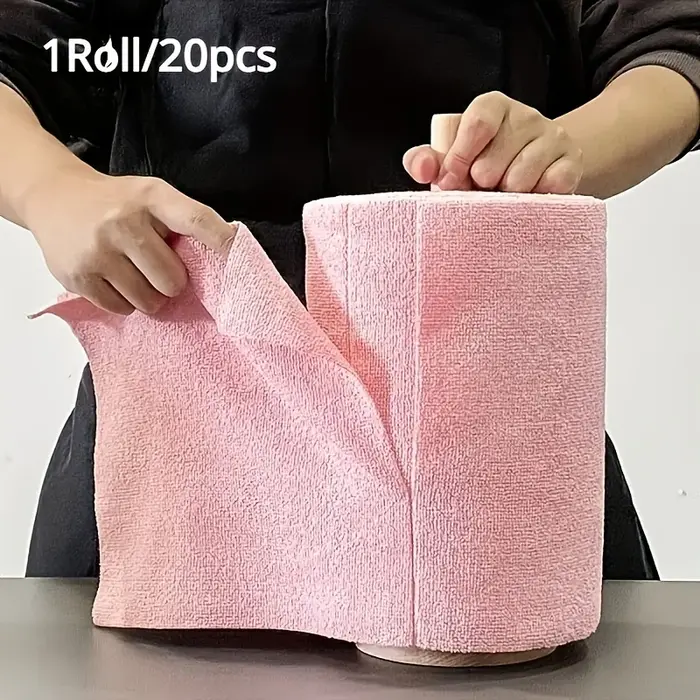 1 rouleau/20 chiffons de nettoyage en microfibre réutilisables - serviettes de cuisine