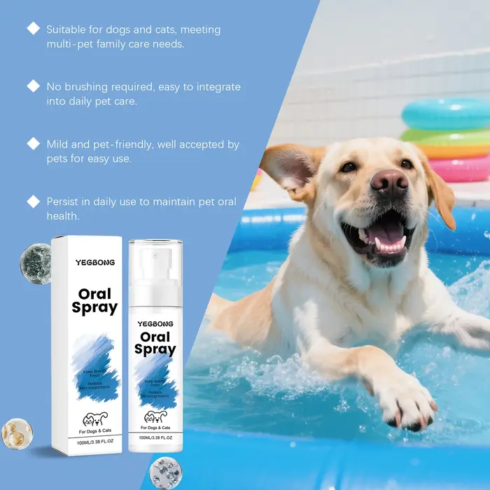 Spray d'hygiène buccale pour chiens et chats, rafraîchisseur d'haleine instantané, élimination de la plaque et du tartre sans brossage, parfum frais, soin dentaire pour animaux de compagnie, spray net