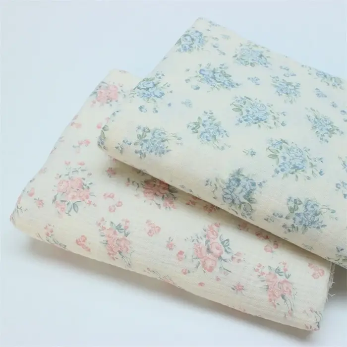 Tissu crêpe en coton pour bébé, Double gaze florale, 135x50cm, pour pyjama, vêtements pour enfants, tissu à coudre