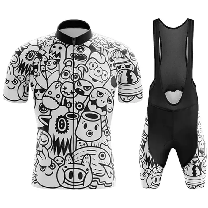 2025 équipe cyclisme Maillot ensemble à manches courtes dessin animé vélo vêtements hommes noir vtt