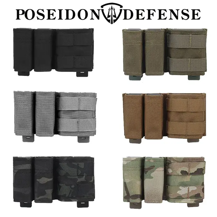 Poseidon Defense FAST 9mm + 9mm + 5.56 Triple Magazine Pouch Mag Carrier Molle Belt Ammo Holster pou