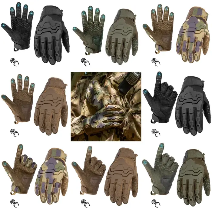 Gants tactiques cinq doigts fonction tactile - Protection extérieure anti-dérapage cyclisme résistance aux chocs