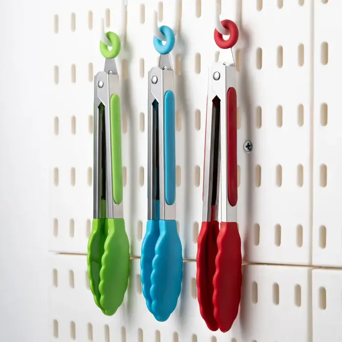 Pince alimentaire en nylon et acier inoxydable, résistante aux hautes températures, pour barbecue en