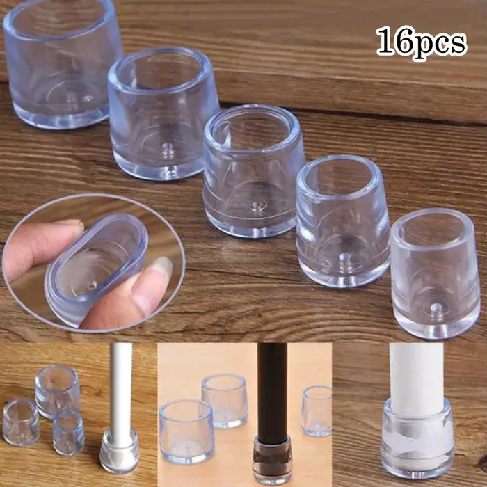 Protecteur de pied de pied de meuble, 16 pièces, PVC blanc Transparent 16mm/19mm/25mm, capuchon rési