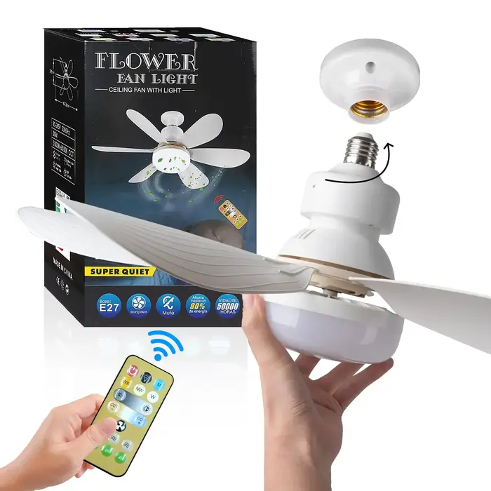 Ventilateur de plafond LED 30W E27 avec télécommande pour gradation, adapté au salon, au bureau, à u