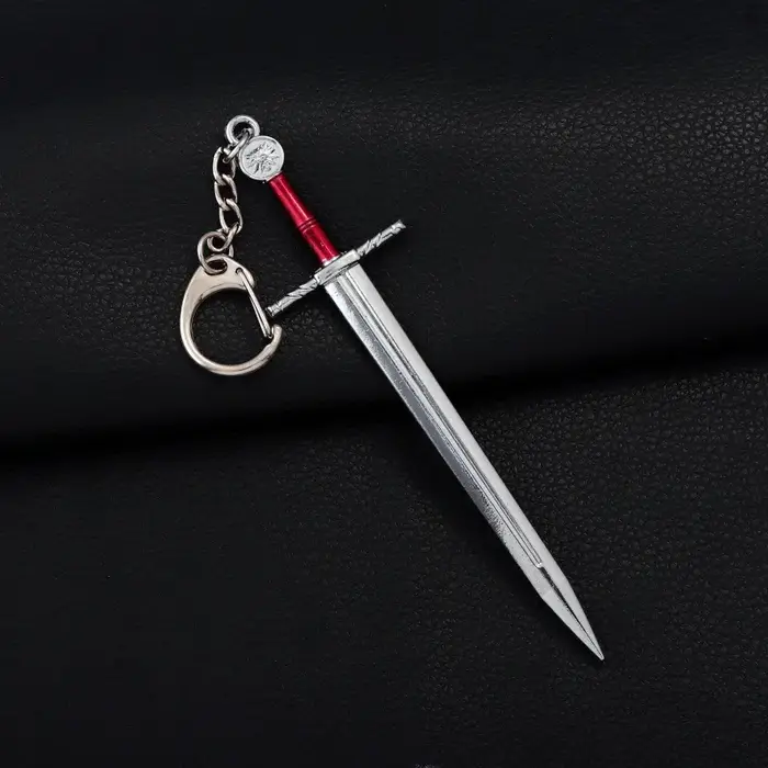 Porte-clés Tête de Loup Sauvage 12cm/4.72in, Pendentif Chasseur de Démons, Ornement Épée en Acier Ge