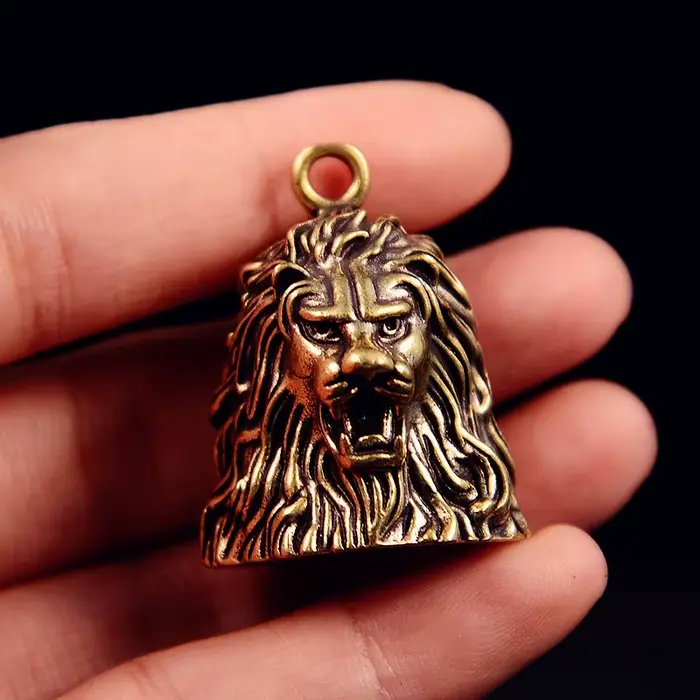 Statue d'animal de cloche en laiton de Lion, ornements artisanaux de Style Vintage porte-bonheur Fen