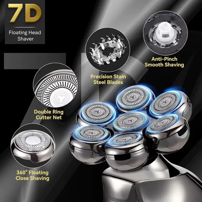 Rasoir électrique à tête 7D pour hommes, Kit de toilettage multifonctionnel pour tête chauve, étanch