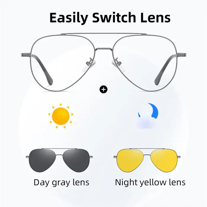 VIVIBEE Aviation magnétique polarisé pince sur lunettes de soleil pilote hommes Vision nocturne lune