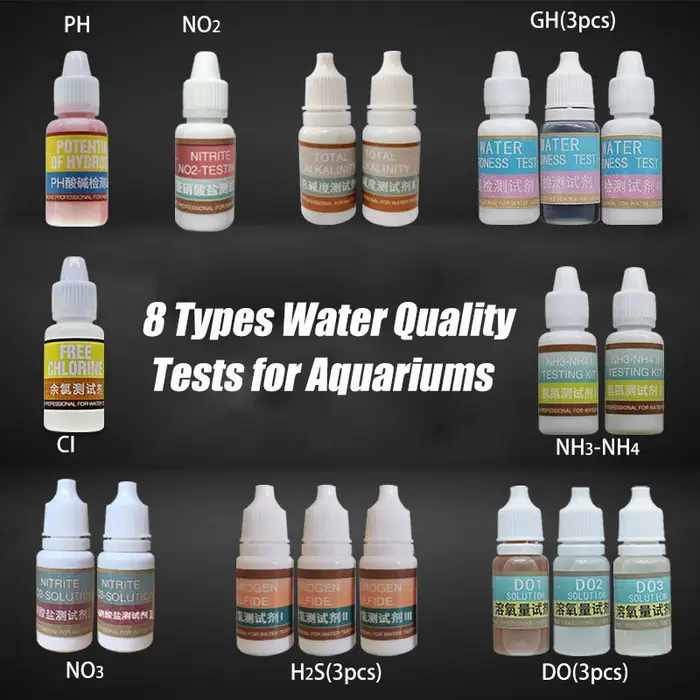 Kits de Test d'eau d'aquarium PH NH4 NO2 NO3 GH CI H2S DO, Agent de Test, outils pour Aquaculture, a