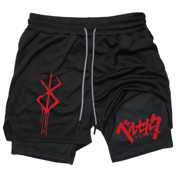 Anime Berserk Performance Shorts hommes 2 en 1 course Shorts de Compression entraînement Yoga vêteme