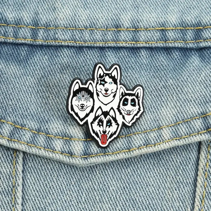 Broches en émail « Siberian Husky Kiss Dog Band », badges de revers sur le thème de la musique rock and roll, bijoux animaux de dessin animé mignons, cadeau pour amis