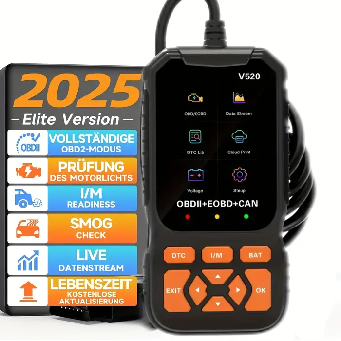 Outil diagnostic auto OBD2 V520 2025 - Lecteur codes défaut 8 langues - Réinitialisation moteur temps réel