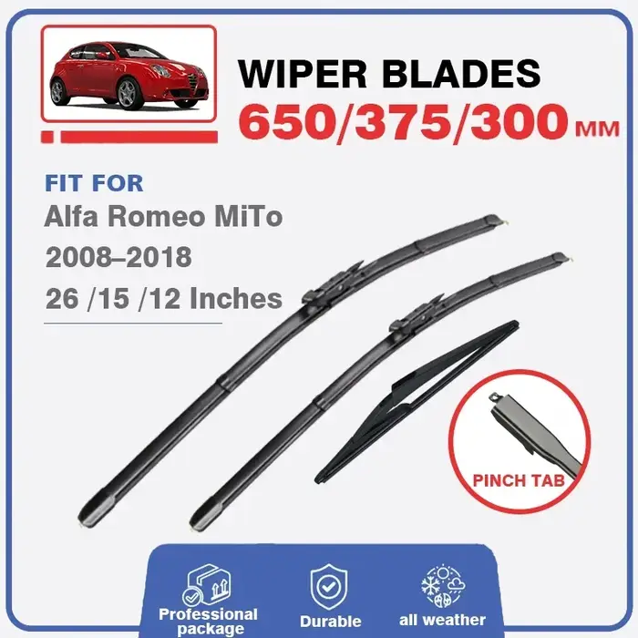 Jeu de balais d'essuie-glace avant et arrière pour Alfa Romeo MiTo 2008 – 2018, brosses de pare-bris