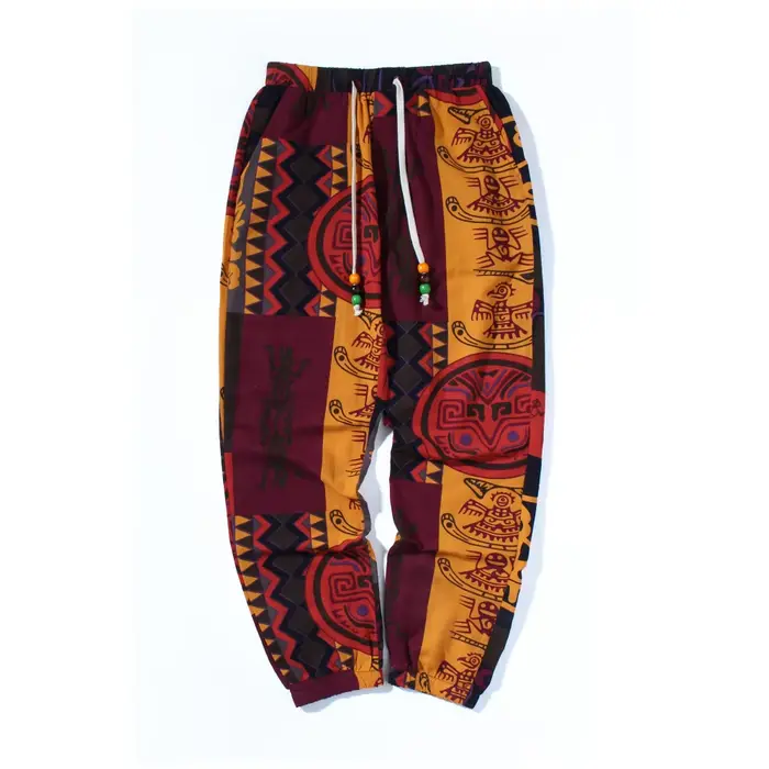 Pantalon léger en mélange de coton et de lin pour hommes, décontracté, avec cordon de serrage, impri