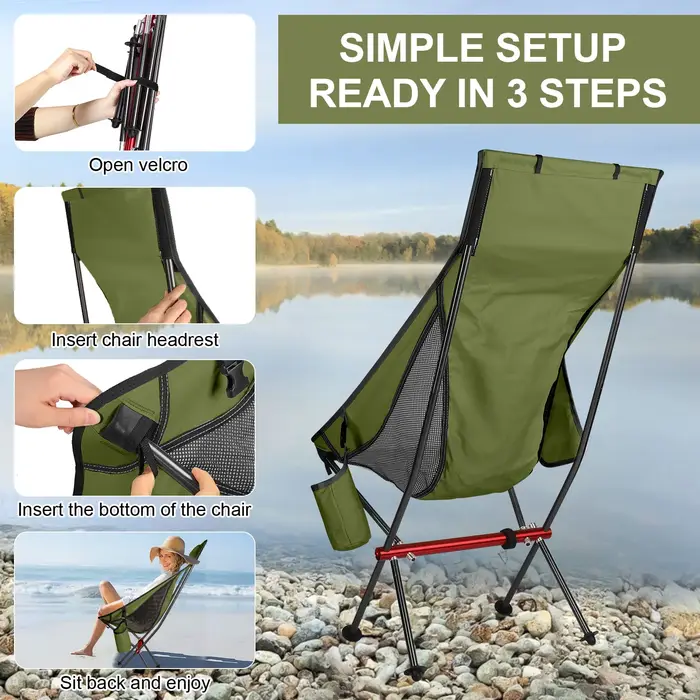 Chaise pliante ultralégère pour Camping, voyage, pêche, barbecue, randonnée, forte charge 150kg, pla