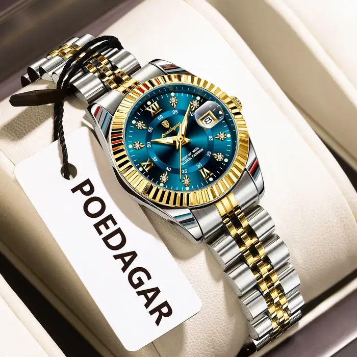 Montre femme POEDAGAR luxe étanche - montre quartz acier inoxydable date lumineuse élégante