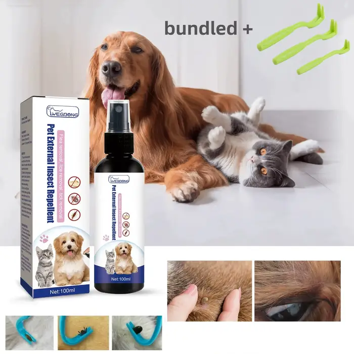 Spray anti-puces pour animaux de compagnie, pour chats et chiens, nettoyage de la peau pour animaux 