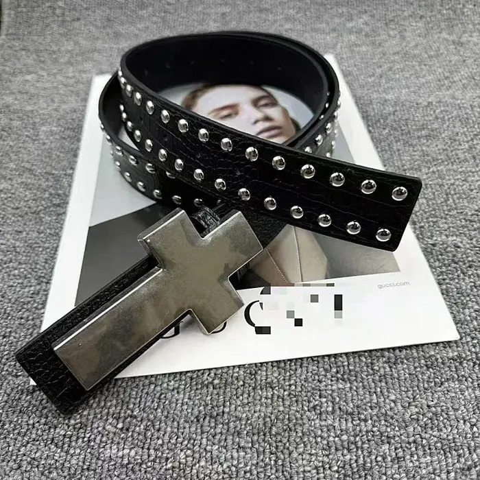 Ceinture croisée en métal cloutée à motif craquelé, accessoire vestimentaire de style gothique punk 