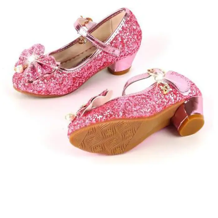Chaussures princesse papillon en cuir pour enfants, chaussures à talons hauts avec nœud papillon en 