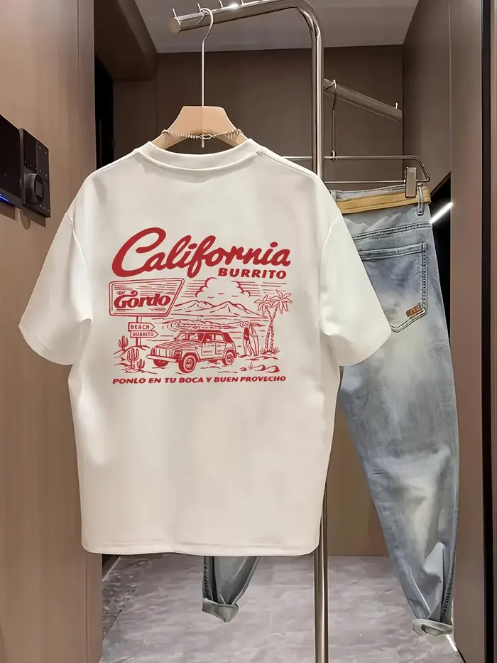 T-shirt vintage pour homme California Burrito, motif rétro de la côte ouest, coupe ample en coton, m