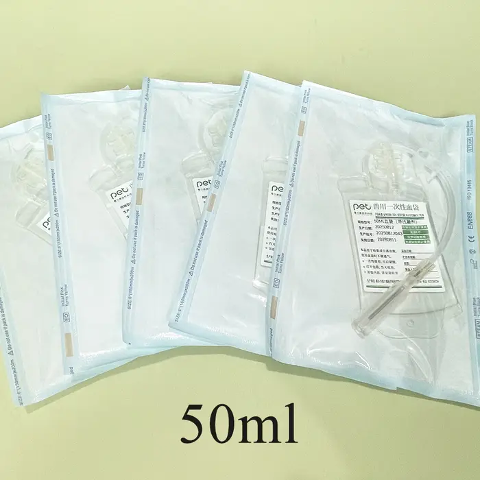 Sac de collecte de sang spécifique aux animaux de compagnie, 5 pièces, 50ml, avec Anticoagulant pour animaux de compagnie et recherche en laboratoire, sac de séparation du sang à usage unique