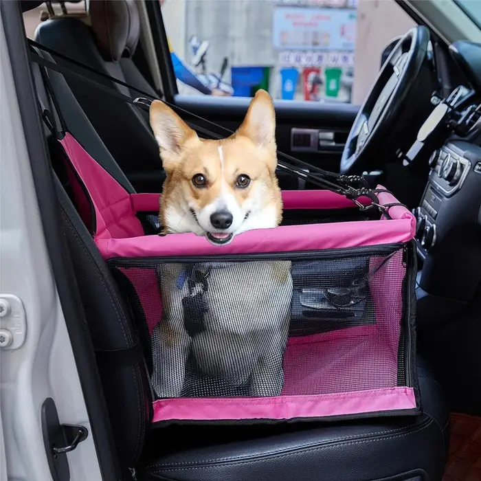 Siège de voiture pour chien élégant et durable en oxford avec ceinture de sécurité pour voyages pliable et stable pour animaux de compagnie occasions spéciales