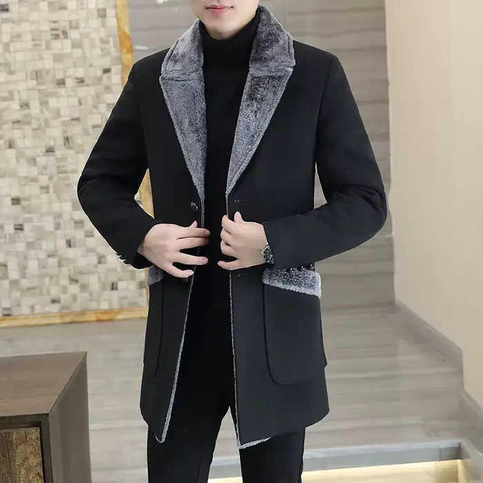Manteaux en laine mi-longs pour hommes, style mode hiver, décontractés et professionnels, en coton é